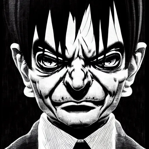 Image similar to Mr Bean looking sinister, by Tsutomu Nihei, highly detailed