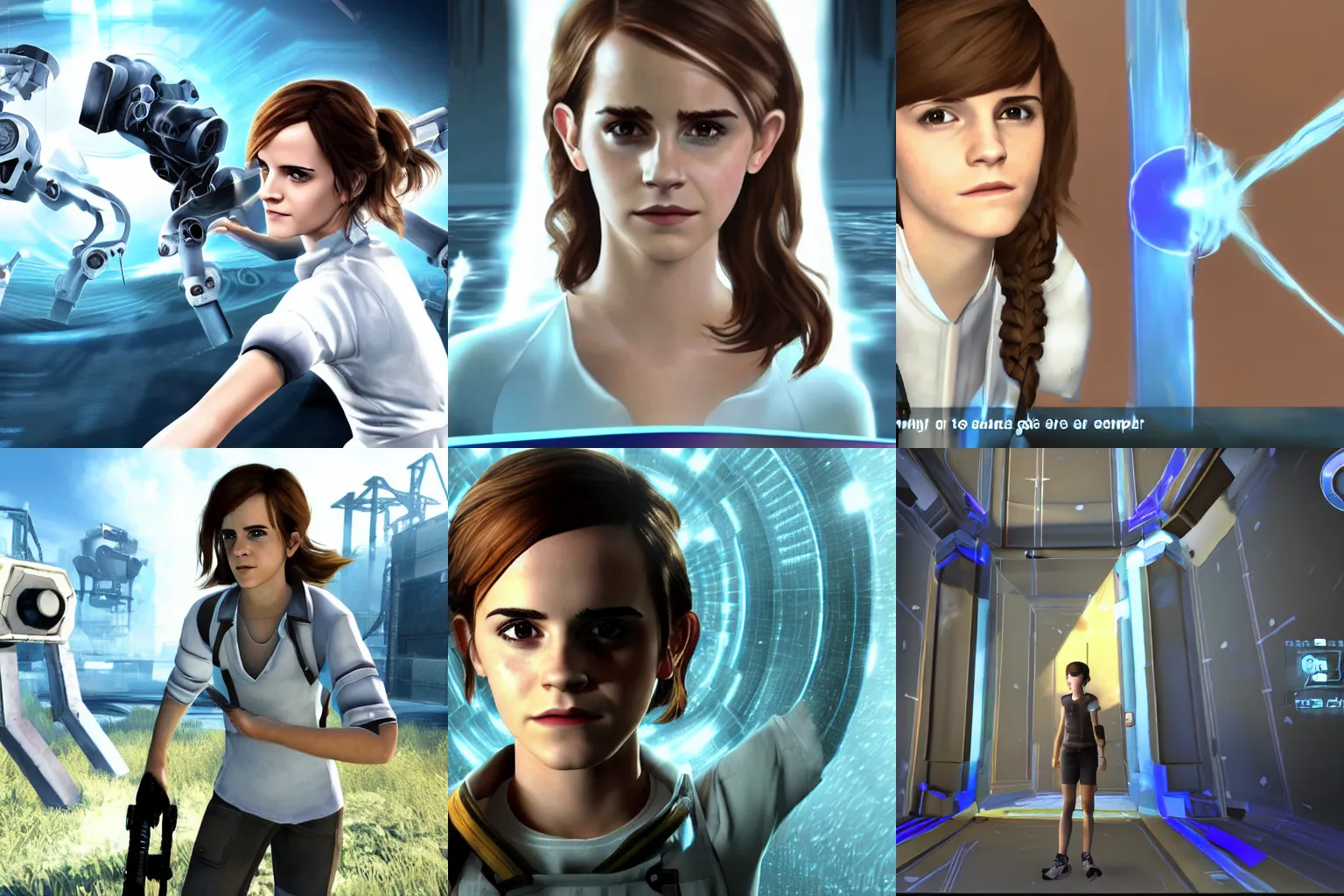 Prompt: Screenshot of Emma Watson in Portal game