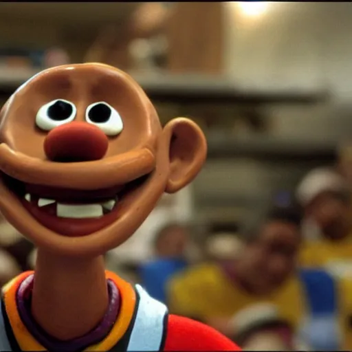 Image similar to a film still of lebron james as a claymation character in wallace and gromit