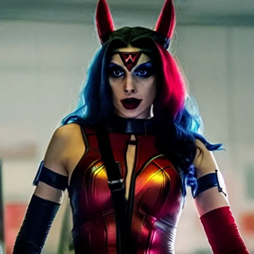 Prompt: A still of Gal Gadot as Harley Quinn