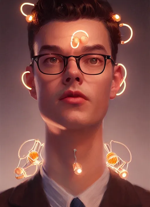 Image similar to portrait of dilton doiley, 1 9 5 0 s, intricate, elegant, glowing lights, highly detailed, digital painting, artstation, concept art, smooth, sharp focus, illustration, art by wlop, mars ravelo and greg rutkowski