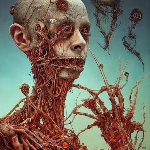 Image similar to the nostalgia critic portrait, body horror, biopunk, creative design, oil on canvas, zdzisław beksinski, marco mazzoni, peter gric