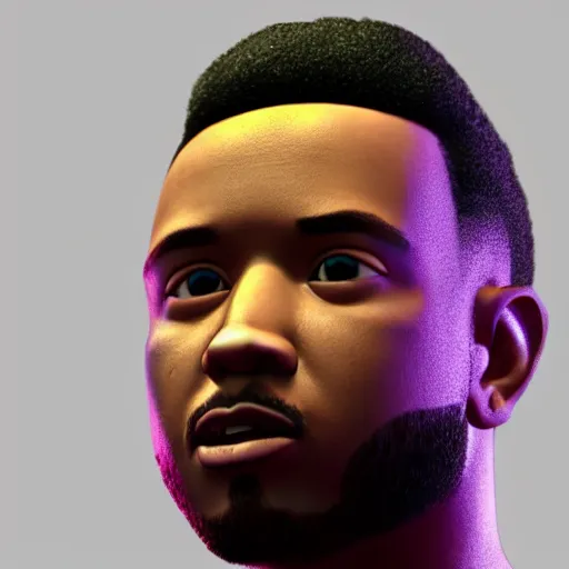 Prompt: 3 d model of kendrick lamar, disney pixar styled model, rendered in cgi, volumetric lighting, shading