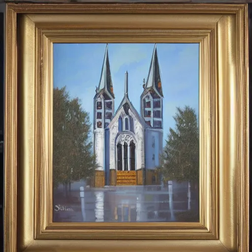 Prompt: highly detailed award winning oil painting of the Stavanger cathedral-W 1024