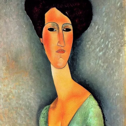 Image similar to a portrait by amedeo modigliani, but photorealistic, high quality, high detail