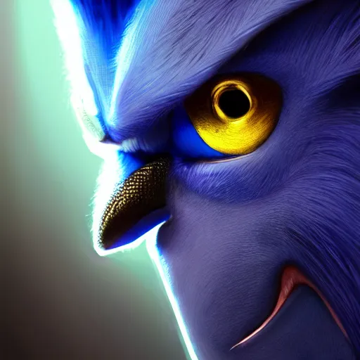 Prompt: perfectly - centered close - up face - portrait of evil sonic, intricate, elegant, super highly detailed, professional digital painting, artstation, concept art, smooth, sharp focus, no blur, no dof, extreme illustration, unreal engine 5, 8 k, by anne stokes