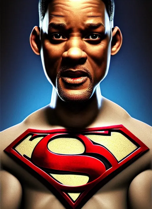 Image similar to will smith as superman in minecraft, muscles, veins, arteries, intricate, organs, ornate, surreal, ray caesar, john constable, guy denning, dan hillier