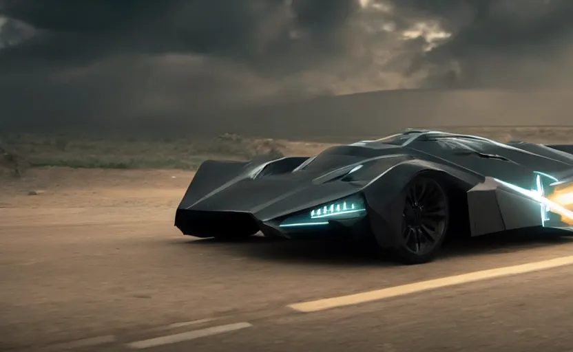 Image similar to A film still of the 2025 Batmobile, 8k