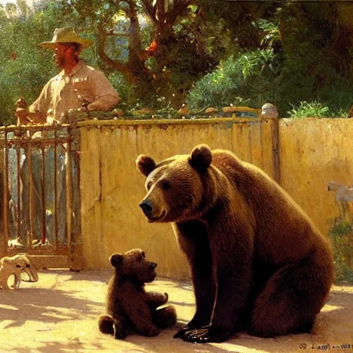 Prompt: a bear at a busy zoo, highly detailed painting by gaston bussiere, craig mullins, j. c. leyendecker