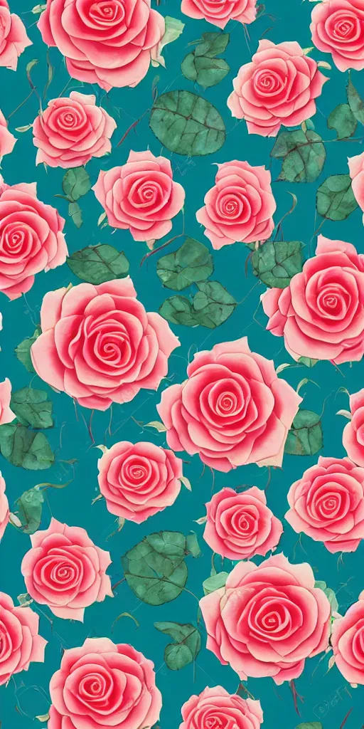 Image similar to seamless pattern of beautiful roses with leaves and throns, colourful, symmetrical, repeating 35mm photography