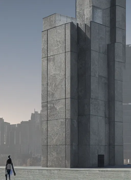 Image similar to highly detailed architecture render of a futuristic metallic stele standing in city, archdaily, made in unreal engine 4