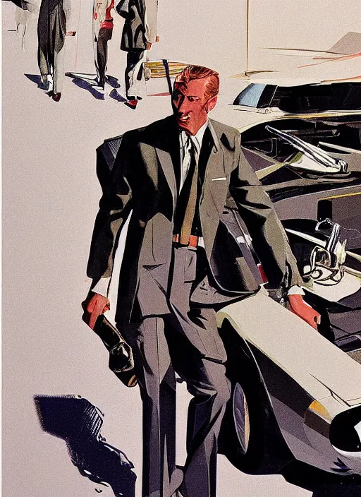 Image similar to menswear illustration by syd mead, high quality