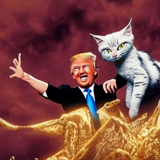 Image similar to donald trump ascending to the heaviside layer in the movie cats