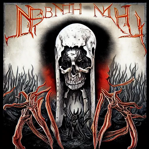 Image similar to benjamin nethnyahu death metal album cover