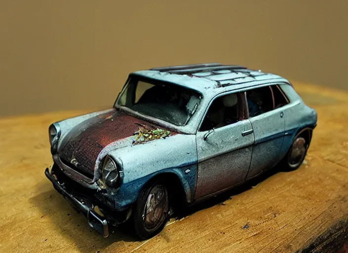 Prompt: realistic miniature forestpunk car