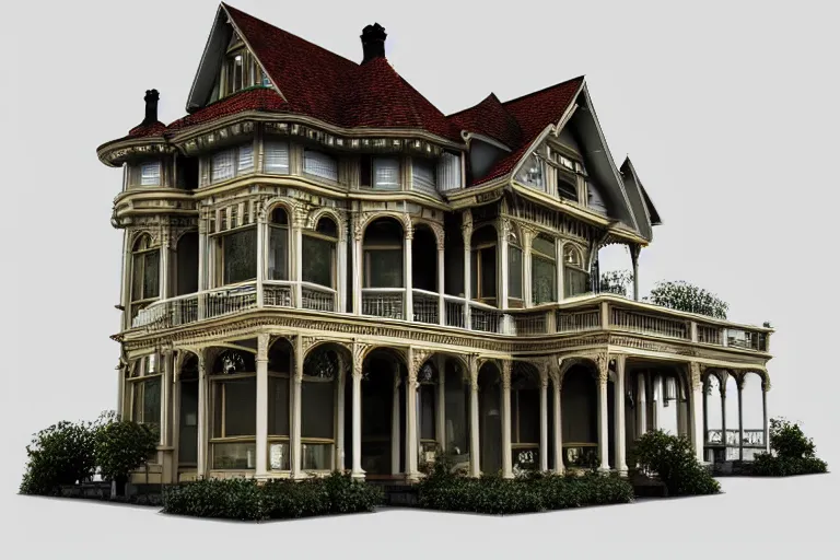 Prompt: a victorian house made of books. rainy afternoon, foggy. architectural 3 d rendering.