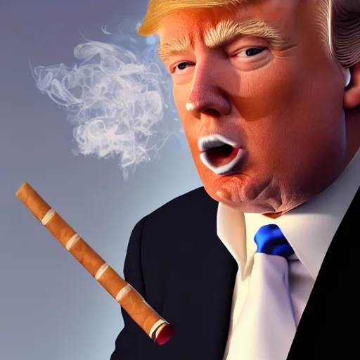 Image similar to a high detail photo of donald trump smoking a cigarrette, subject= donald trump, subject detail: extremly detailed, subject action: smoking a cigar, photorealism, dramatic lighting, award winning photograph, trending on artstation