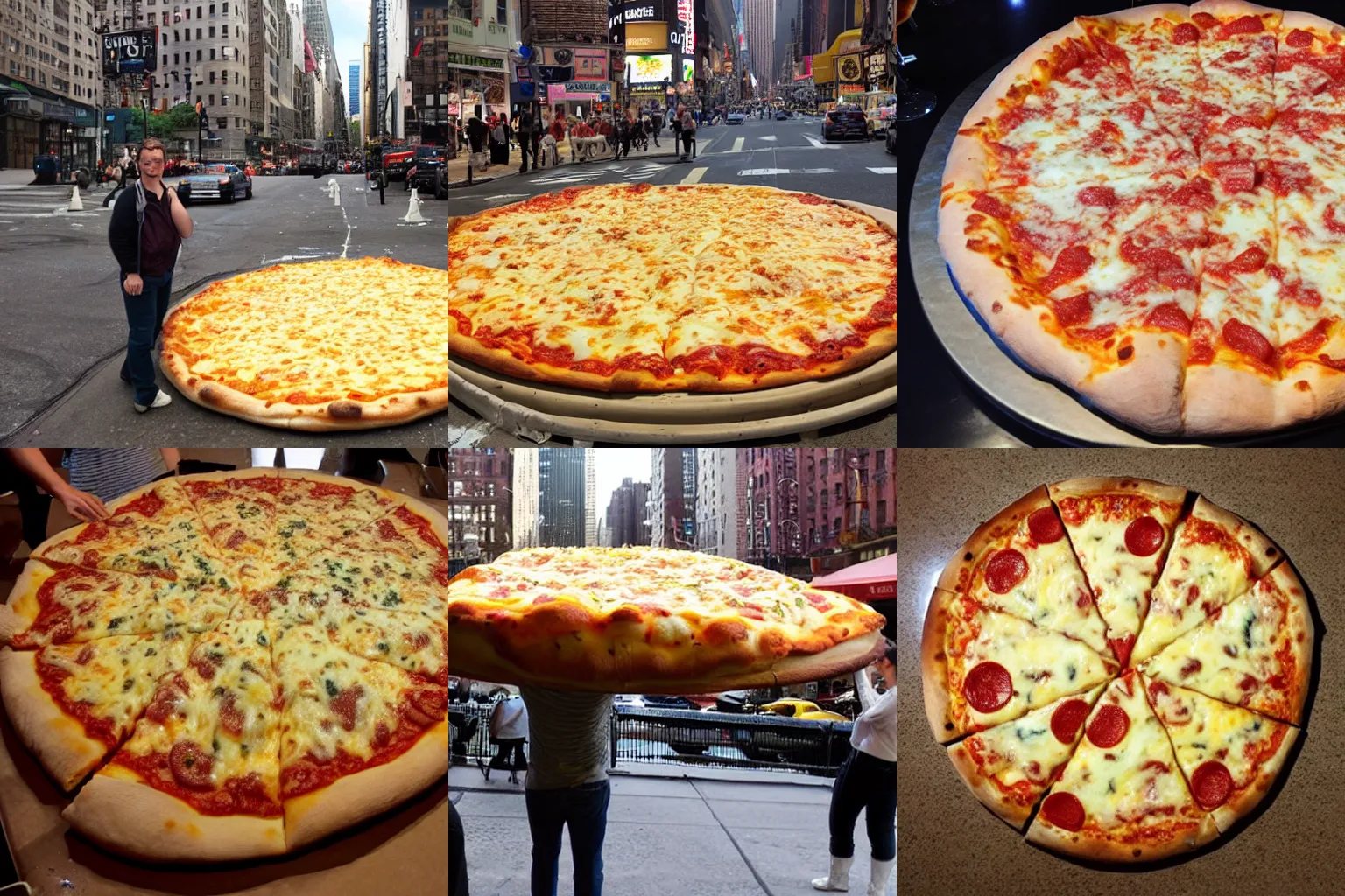 Prompt: A gigantic cheese Pizza covering the entire New York City