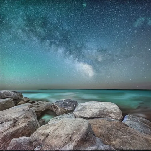 Image similar to rocky shore of the Bruce Peninsula on a starry night