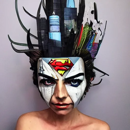 Image similar to a beautiful sculpture designed by Sandra Chevrier, superhero