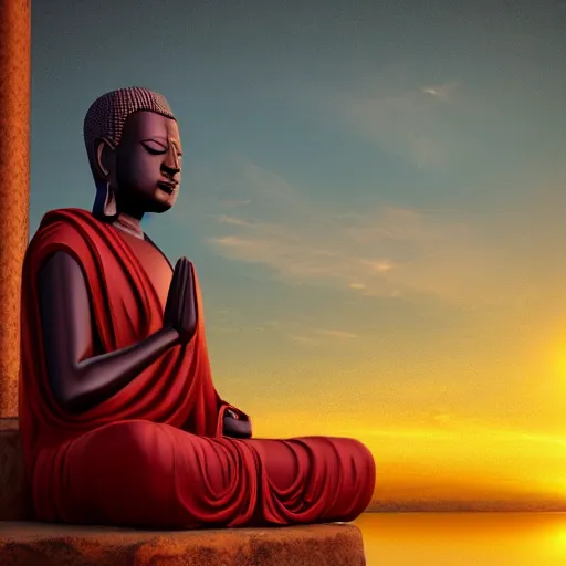 Image similar to contented peaceful nigerian!! buddha, praying meditating, in a scenic environment, detailed, golden hour, realism, artstation trending, digital art