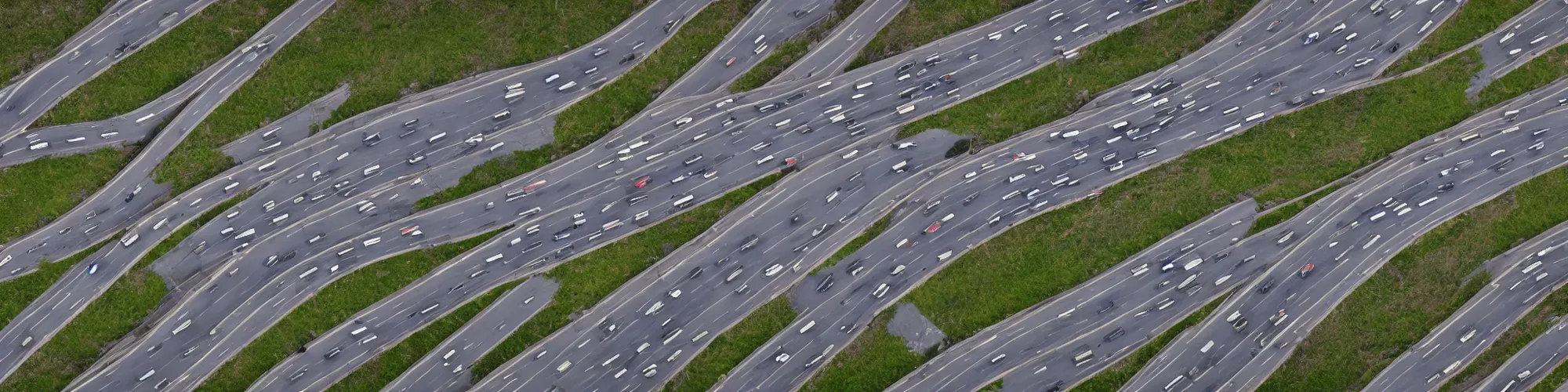 Prompt: top view of busy highway, late afternoon, shadows, cinematic lighting