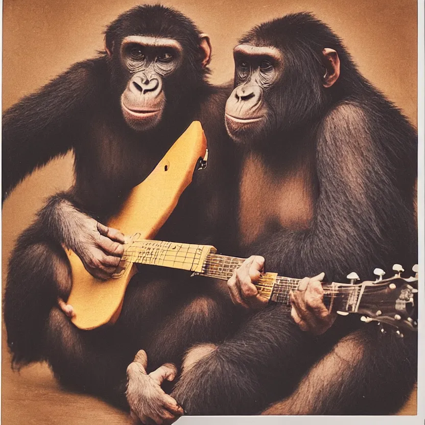 Prompt: portrait of an ape playing a guitar, polaroid