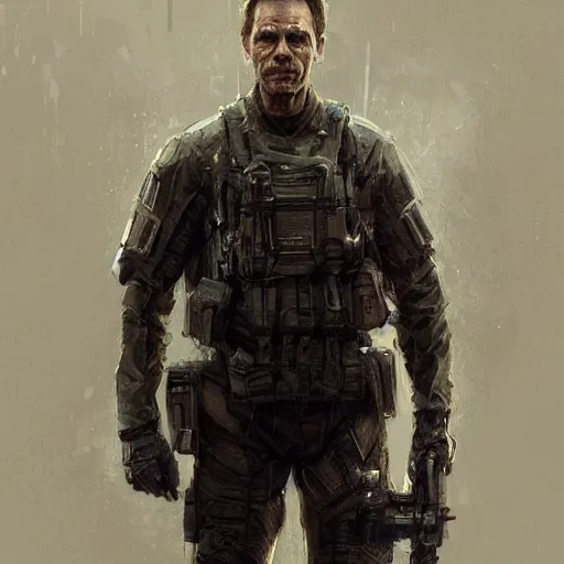 Image similar to portrait of a man by greg rutkowski, he looks like michael biehn, he is wearing a tactical military superhero gear, highly detailed portrait, digital painting, artstation, concept art, smooth, sharp foccus ilustration, artstation hq