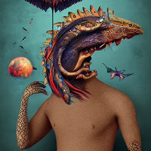 Image similar to strange mythical beasts of whimsy, surreal dark uncanny mixed media colllage by Ronny Khalil