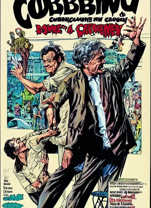 Image similar to Columbo, Creepshow (1982) comic book cover, artwork by Bernie Wrightson, full color, detailed