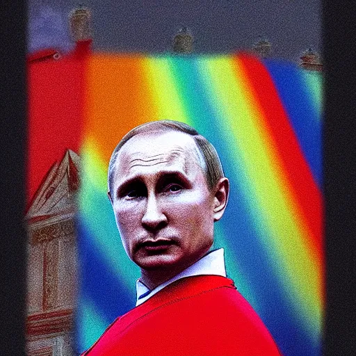 Prompt: Photo of Gay Pride Vladimir Putin, Photorealistic, rainbows