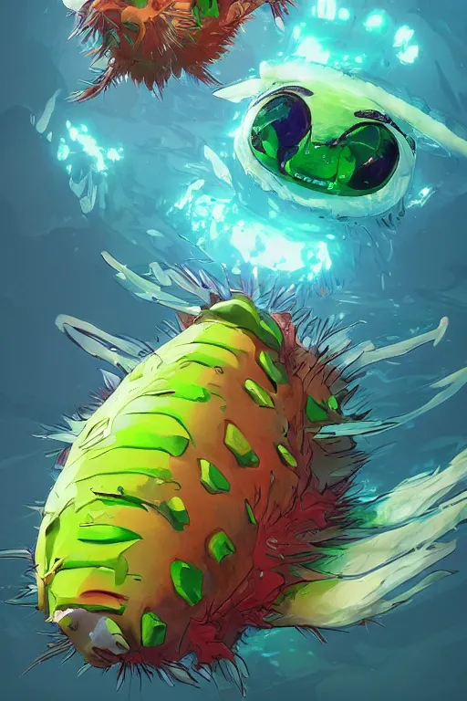 Image similar to 3 d render creature animal sushi cristal very big eye roots cactus elemental flush of force nature micro world fluo fishscale, comics gta 5 cover, official fanart behance hd artstation by jesper ejsing, by rhads, makoto shinkai and lois van baarle, ilya kuvshinov, ossdraws