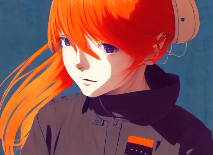 Image similar to anime girl with orange hair in the Soviet pioneer form, omoide emanon, tsuruta kenji, kyoto animation, manga,katsura masakazu, intricate, detailed, studio lighting, gradation,editorial illustration, matte print, Ilya Kuvshinov, concept art, digital