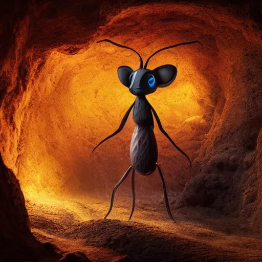 Prompt: Anthropomorphic ant mage in a dark cave, no blur, 4k resolution, ultra detailed-i