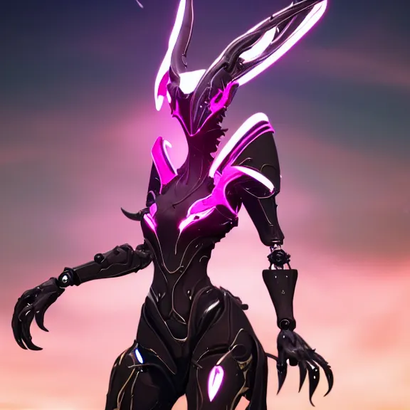 Prompt: cinematic bust shot, of a beautiful saryn prime female warframe, that's a beautiful stunning hot anthropomorphic robot female dragon with metal cat ears and glowing eyes, sassy pose, standing on the beach at sunset, detailed arms, sharp claws, streamlined white armor, pink skin, two arms, two legs, detailed warframe fanart, destiny fanart, macro art, dragon art, furry art, realistic digital art, warframe art, Destiny art, furaffinity, DeviantArt, artstation, 3D realistic, 8k HD, octane render