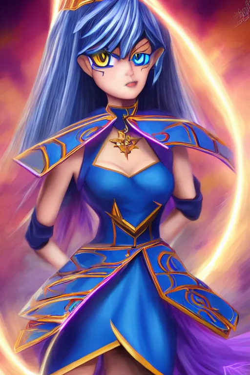 Image similar to dark magician girl from Yu-Gi-Oh, full body, mystical, ultra detailed, 4k digital art, 8k ,character ,realistic, portrait, hyperrealistic