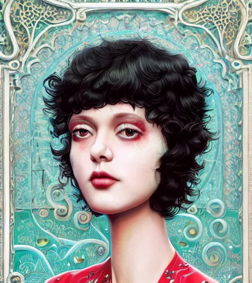 Prompt: beautiful girl, short black curly hair, round face : : by martine johanna and simon stalenhag and chie yoshii and casey weldon and guillermo del toro : : lake : : ornate, dynamic, particulate, rich colors, intricate, elegant, highly detailed, centered, artstation, smooth, sharp focus, octane render, 3 d