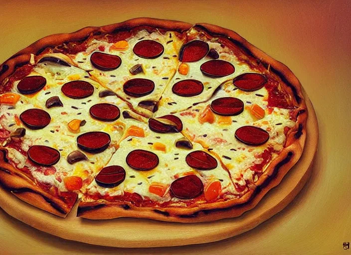 Image similar to award - winning masterpiece. artwork in the theme of pizza. trending on artstation. by salvador dali