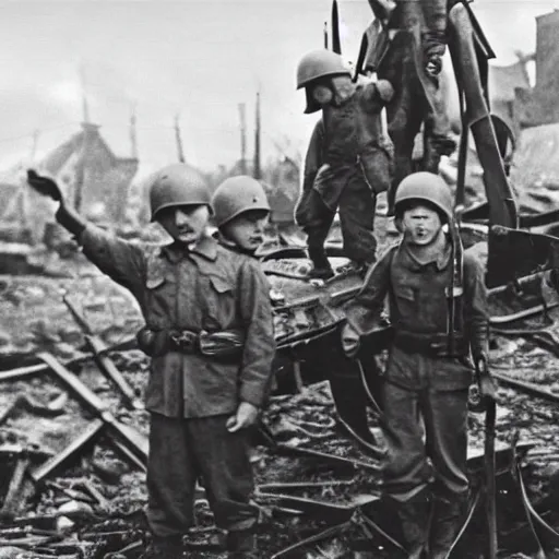Image similar to minions during World War 2 historical photography 4k