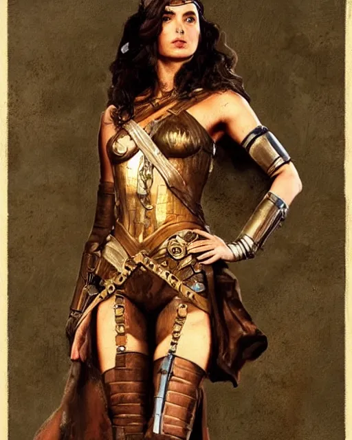 Prompt: highly detailed steampunk gal gadot standing : leonardo da vinci, greg rutkowski, magali villeneuve