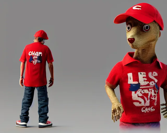 Image similar to CHAPPIE Wearing A Red Lacoste Hat and Street Wear, Full Figure, 8K, octane render, HDR, photorealistic, volumetric lighting, Hyperrealistic-H 960