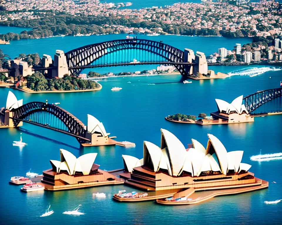 Image similar to sydney opera house and harbour bridge lego town, 3 5 mm lens, shallow dof, cinematic, photo, 4 k, detailed, tiny