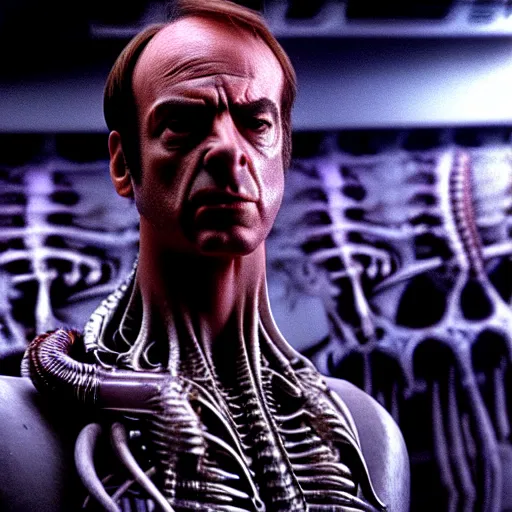 Image similar to film still of saul goodman in aliens, by h. r. giger, very detailed, realistic