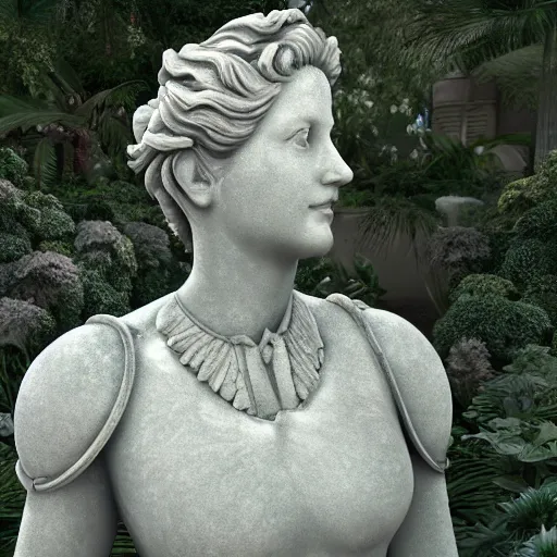 Prompt: an idealistic marble statue in a fractal garden, unreal engine, 8k render, beautiful, full frame,