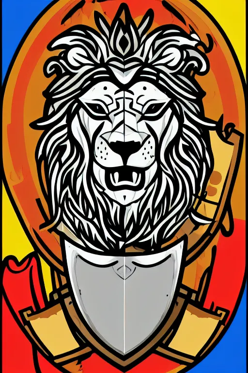 Image similar to Portrait of a lion in a medieval armor, knight, medieval, sticker, colorful, illustration, highly detailed, simple, smooth and clean vector curves, no jagged lines, vector art, smooth