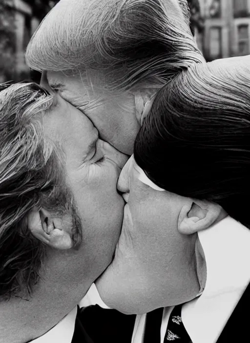Image similar to beautiful romantic photo of donald trump kissing donald trump. hq