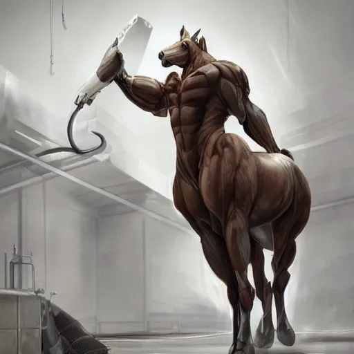 Prompt: an enormously muscular anthropomorphized horse in a research facility wearing a skintight body armor, long white mane, equine, anthro art, furaffinity, highly detailed, digital painting, artstation, concept art, illustration, art by artgerm, greg rutkowski, ruan jia