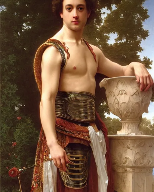 Image similar to Tom Hanks, dressed in ornate, detailed, intricate roman armor, detailed oil painting by William Adolphe Bouguereau