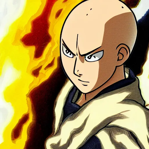 Image similar to portrait of saitama in the style of avatar the last airbender