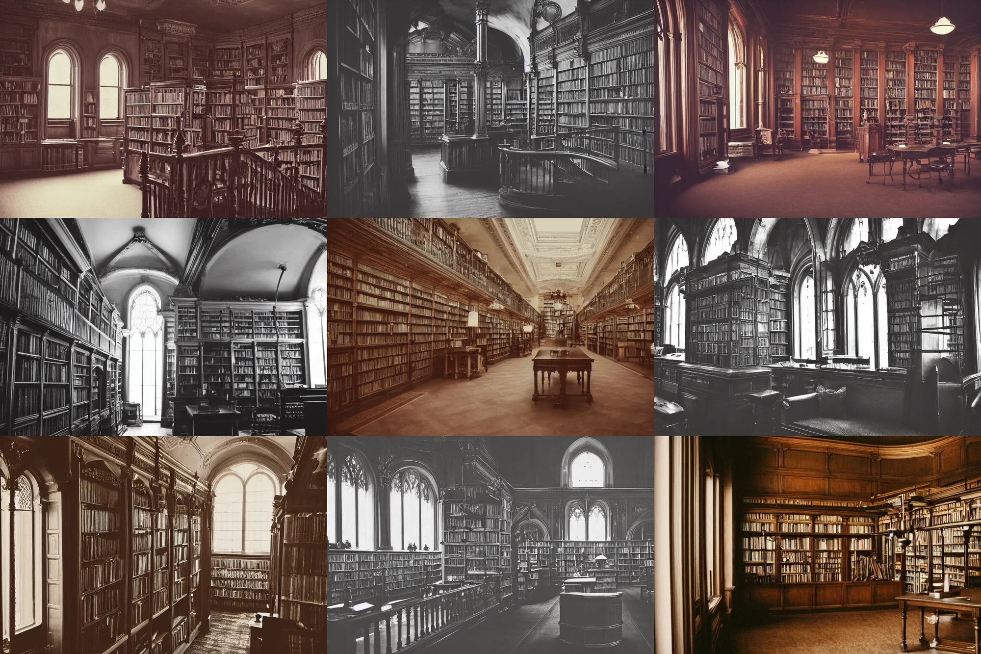 Prompt: Victorian library, hazy, dusty, gothic, interior design photo, 30 mm lens